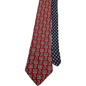 Tommy Hilfiger Silk Tie Vintage 90's Red Blue Preppy Crests